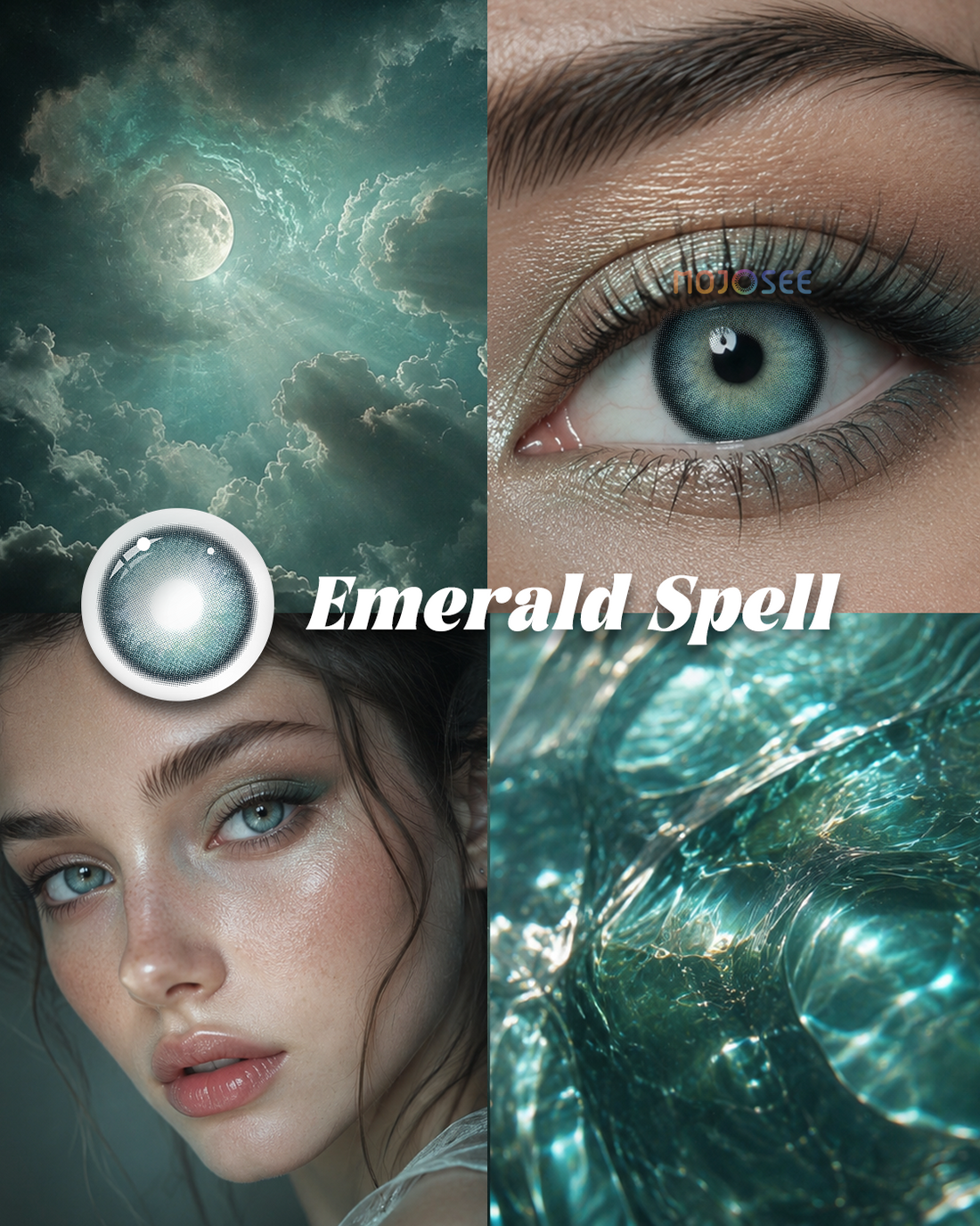 Emerald Spell colored contact lenses worn on eye – Mojosee