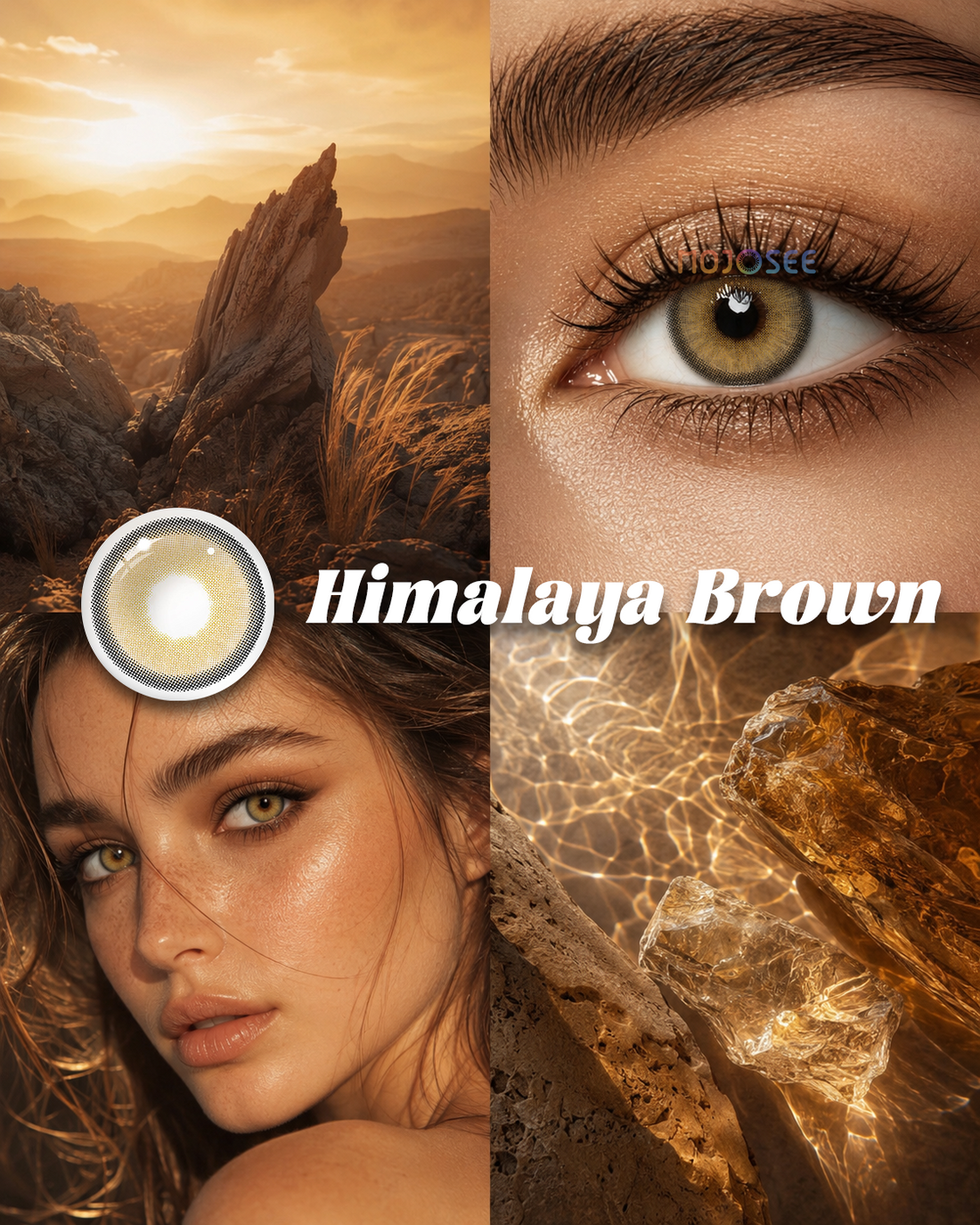 Himalaya Brown colored contact lenses worn on eye – Mojosee