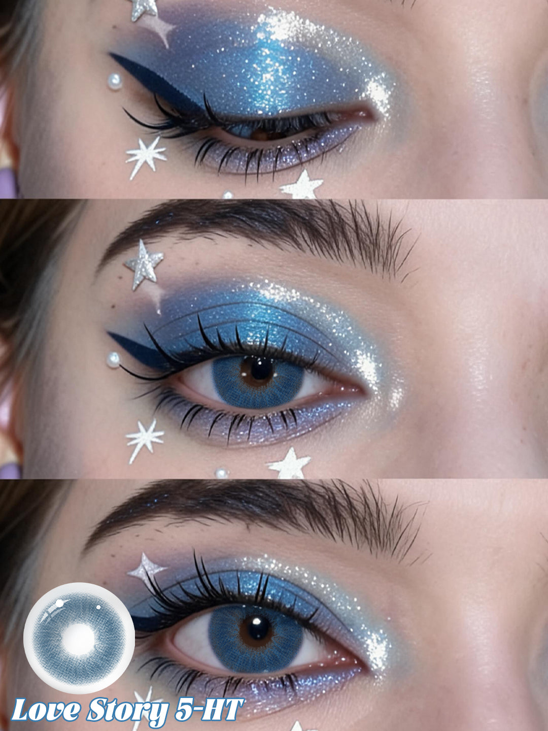 Love Story 5-HT colored contact lenses worn on eye – Mojosee