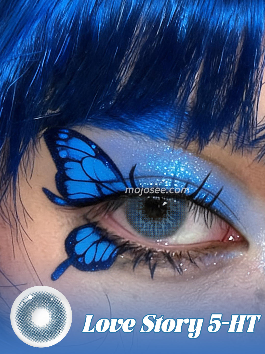 Love Story 5-HT colored contact lenses worn on eye – Mojosee
