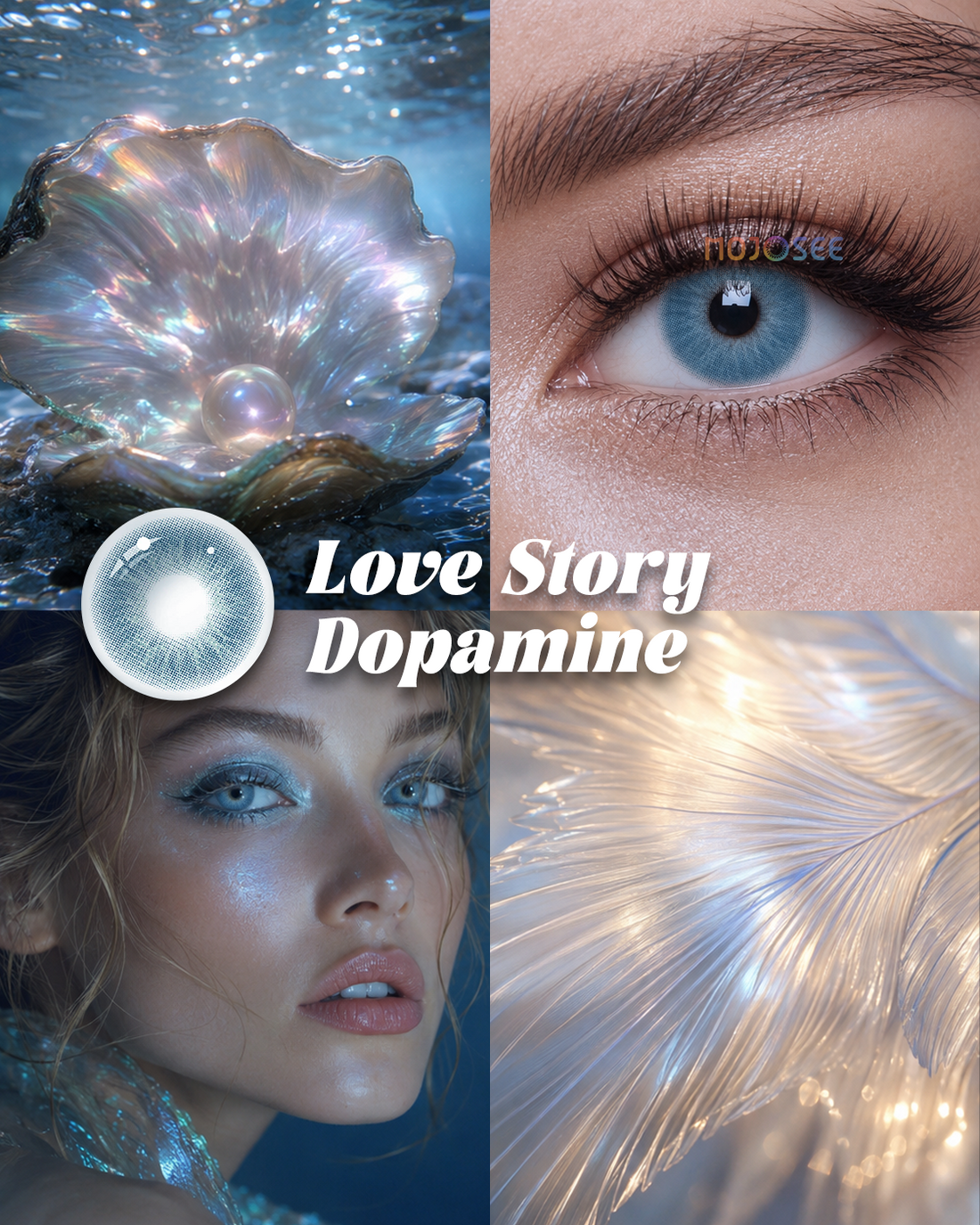 Love Story Dopamine colored contact lenses worn on eye – Mojosee