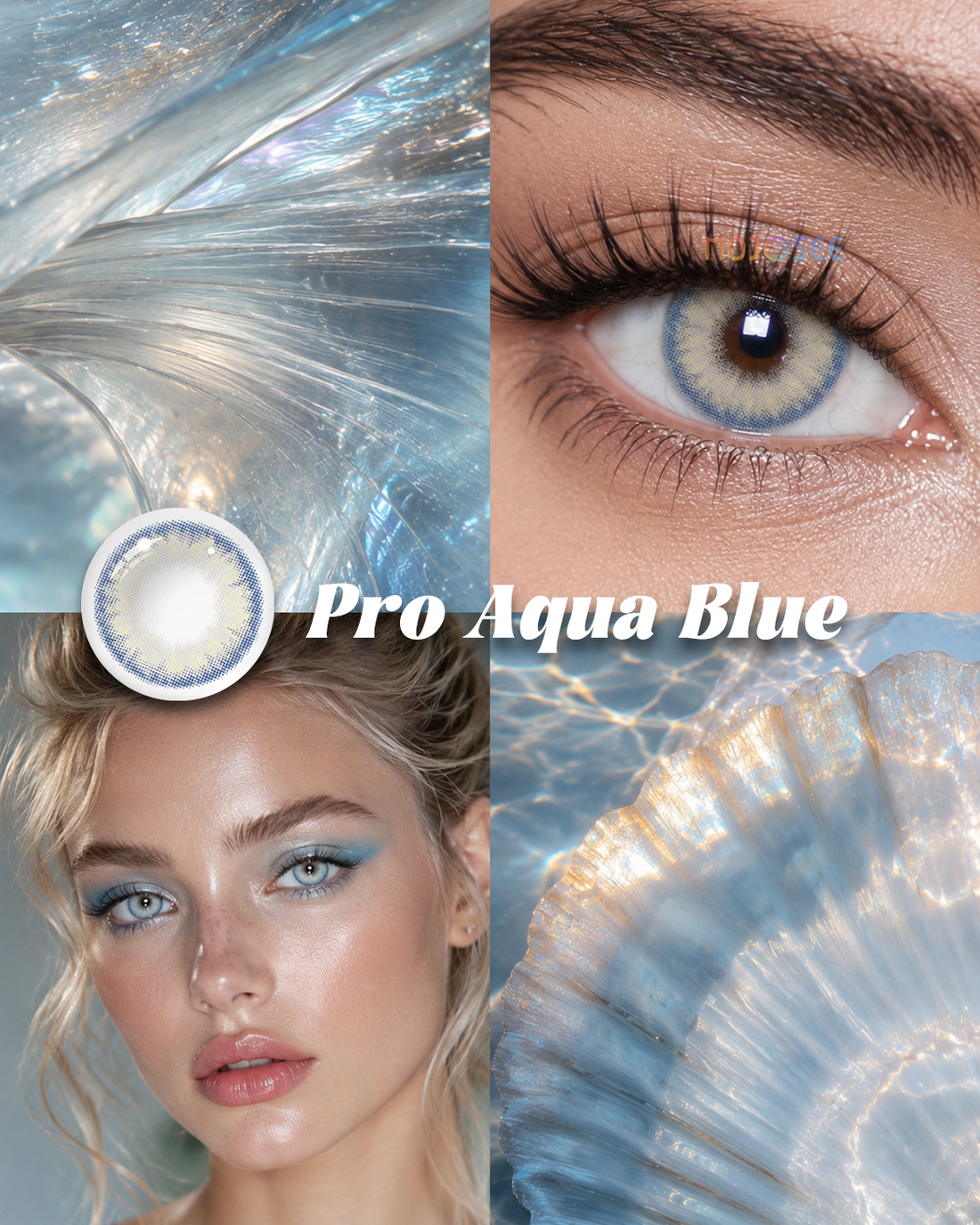 Pro Aqua Blue colored contact lenses worn on eye – Mojosee