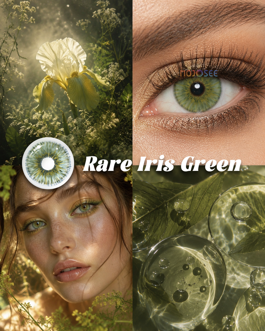 Rare Iris Green colored contact lenses worn on eye – Mojosee