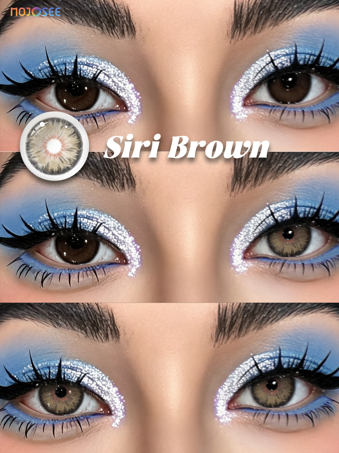 Siri Brown colored contact lenses worn on eye – Mojosee