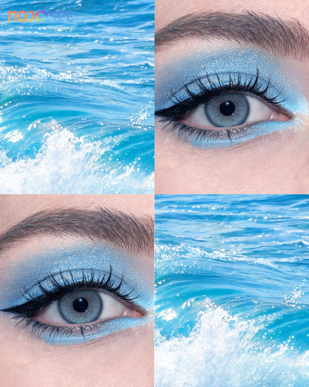 Twilight Blue colored contact lenses worn on eye – Mojosee