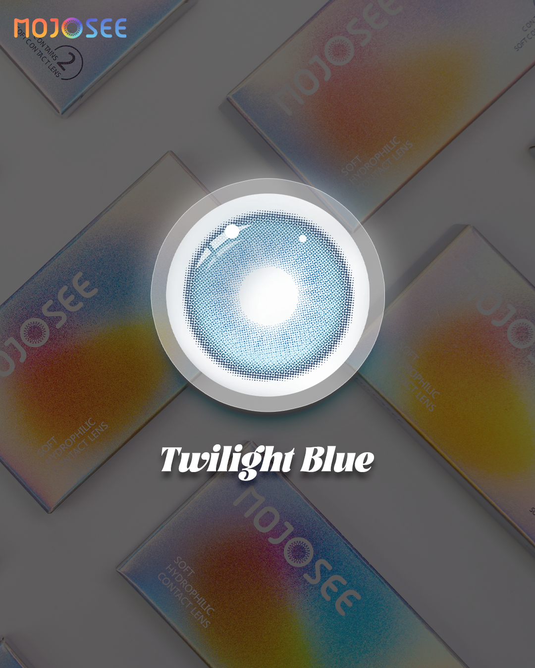 Twilight Blue colored contact lenses worn on eye – Mojosee