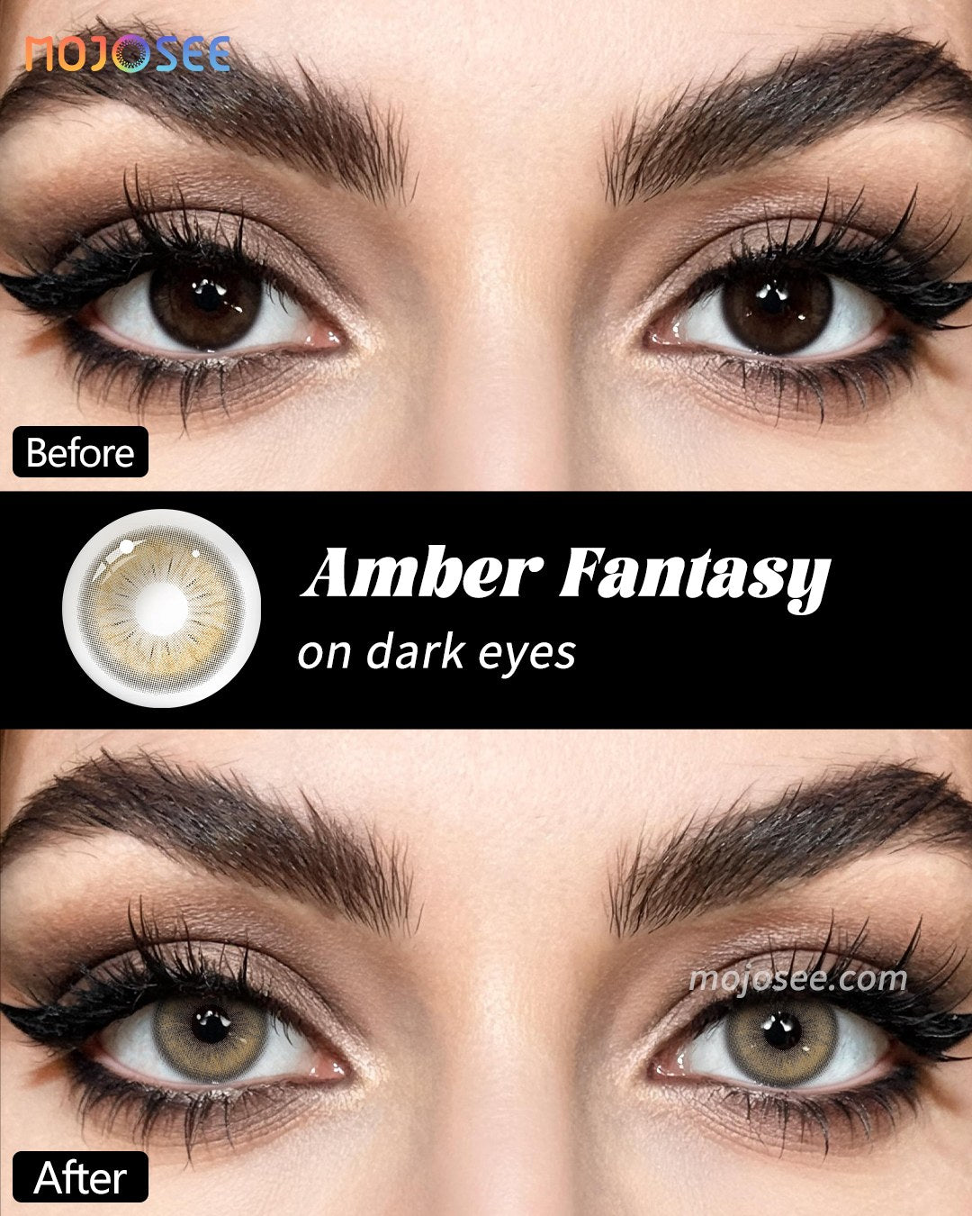 Amber Brown Contact Lenses for Dark Eyes - Fantasy — look 1