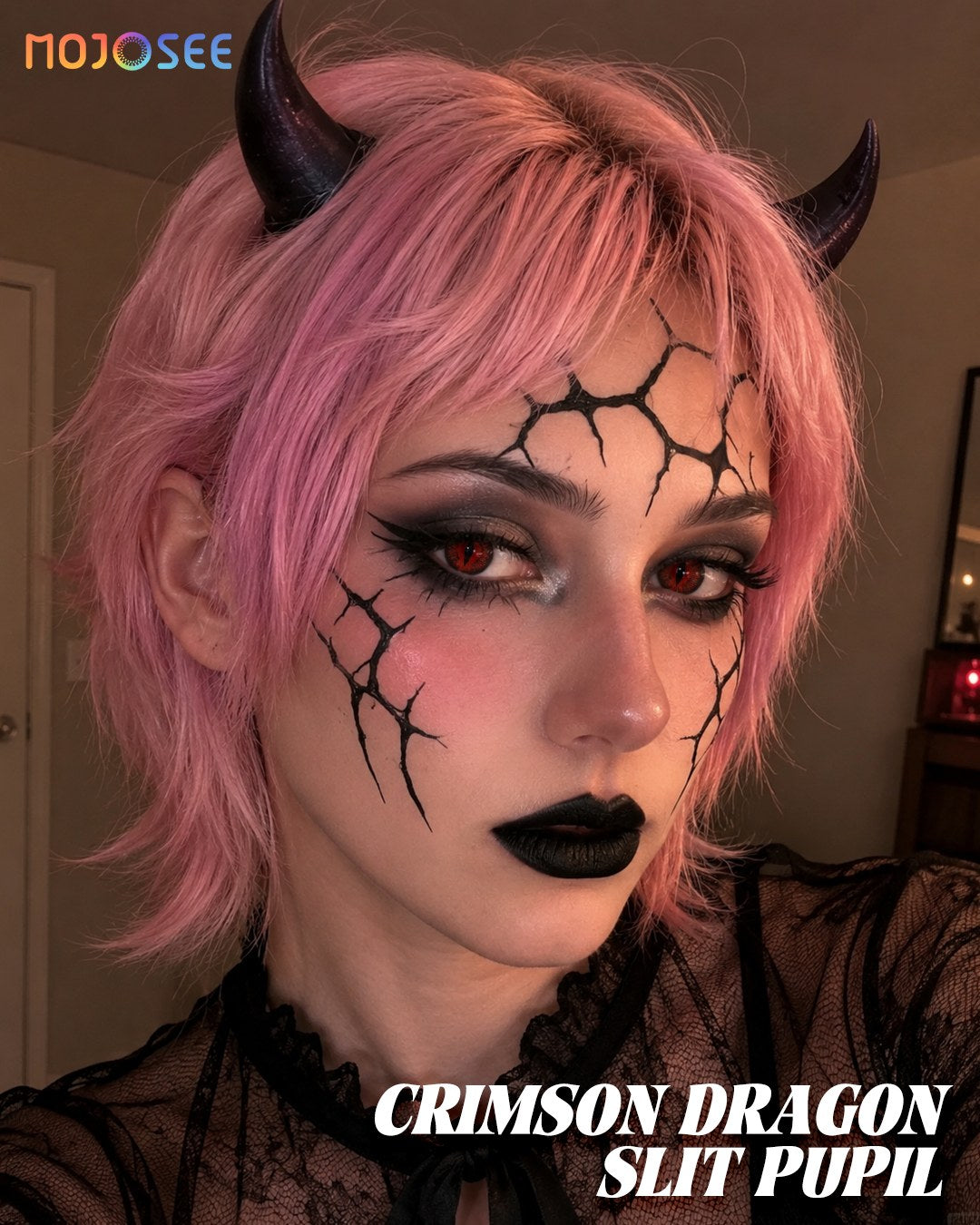 Crimson Dragon Slit Pupil Colored Contact Lenses – Red Dragon Eye — look 4