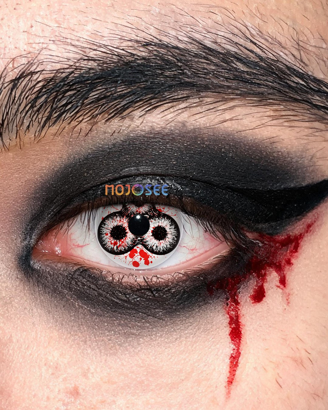 Date with the Demon Triple Pupil Prescription Colored Contact Lenses – White Three Iris Blood Eye — look 1