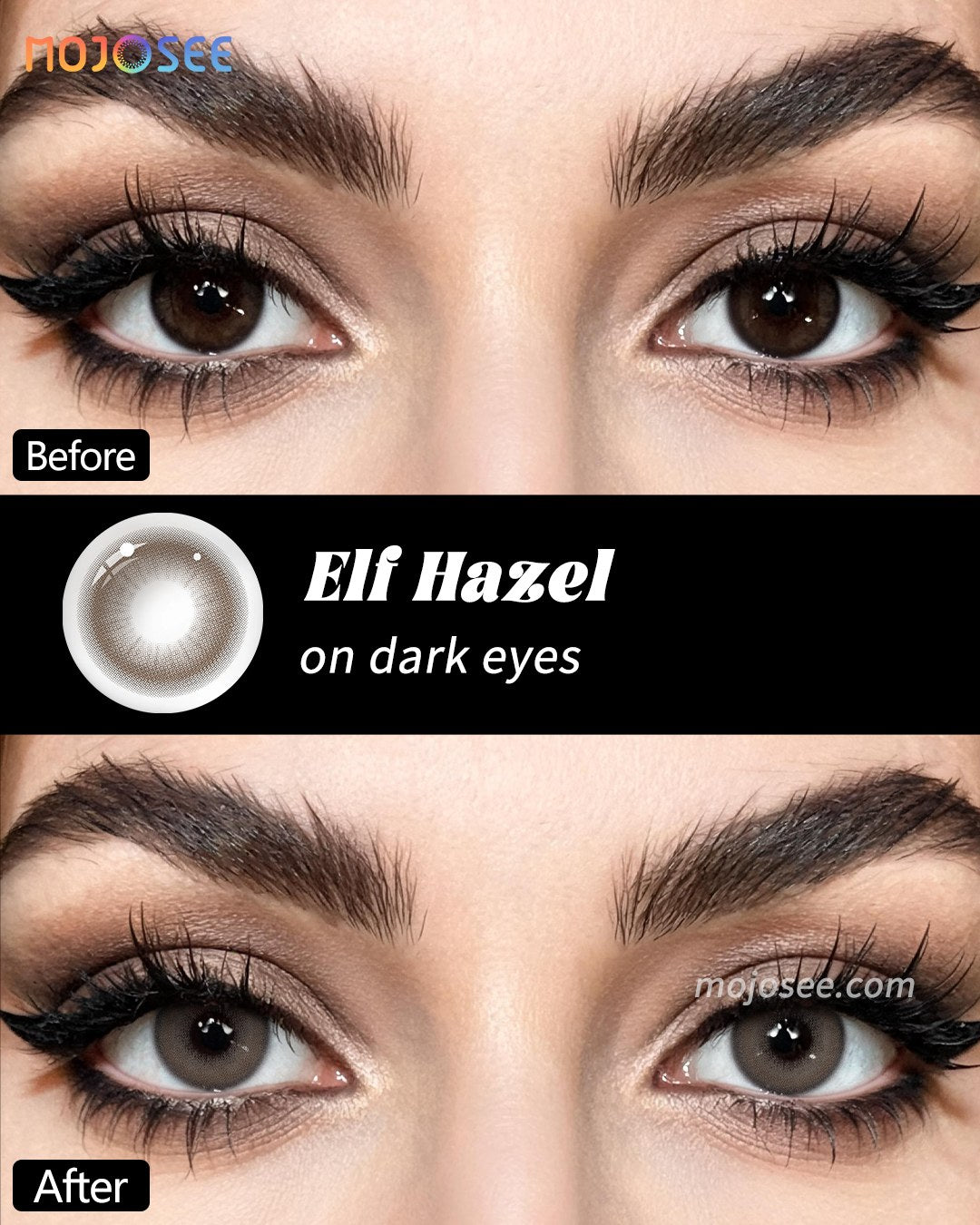Greige Hazel Contact Lenses for Dark Eyes - Elf Hazel — look 1