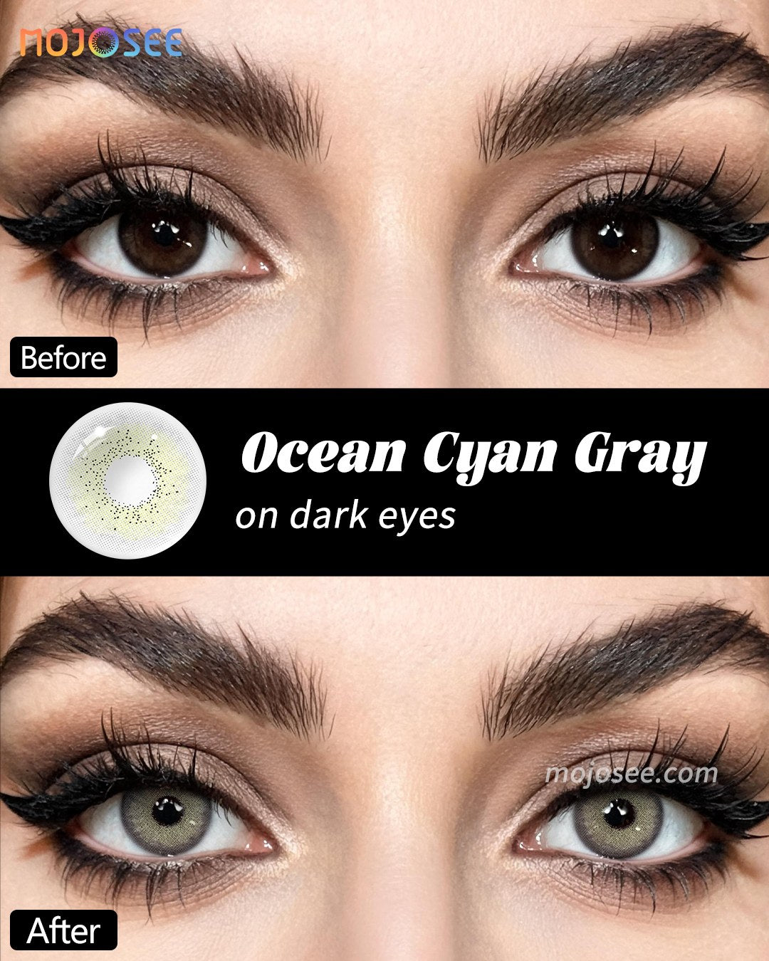 Ocean Cyan Gray Contact Lenses for Dark Eyes — look 1