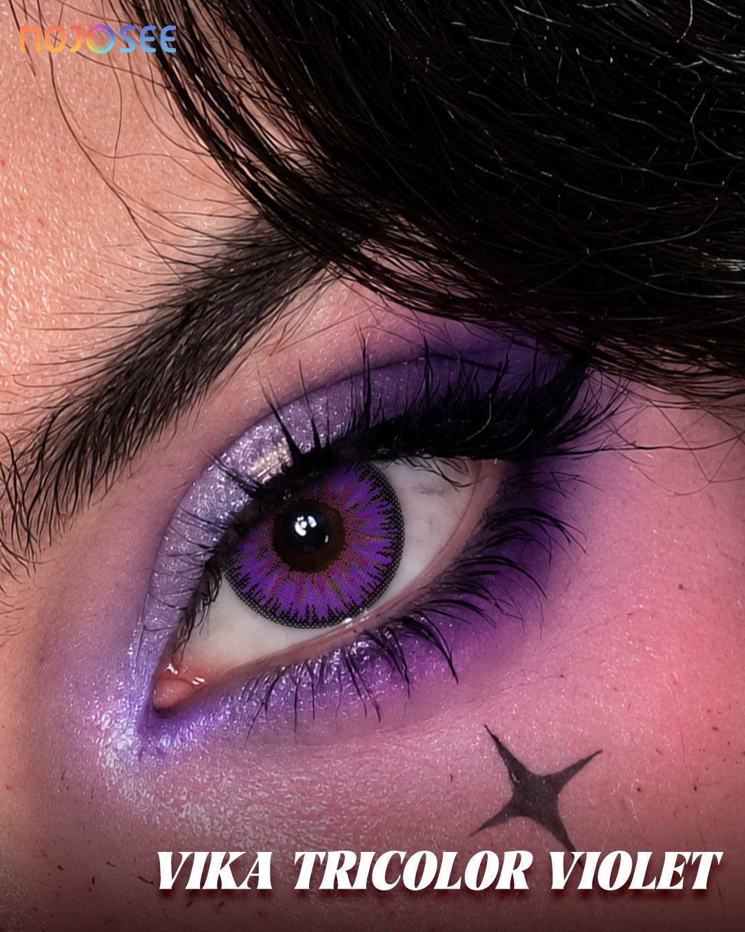 Vivid Purple Circle Contact Lenses - Dark Rim, Vika Tricolor — look 1