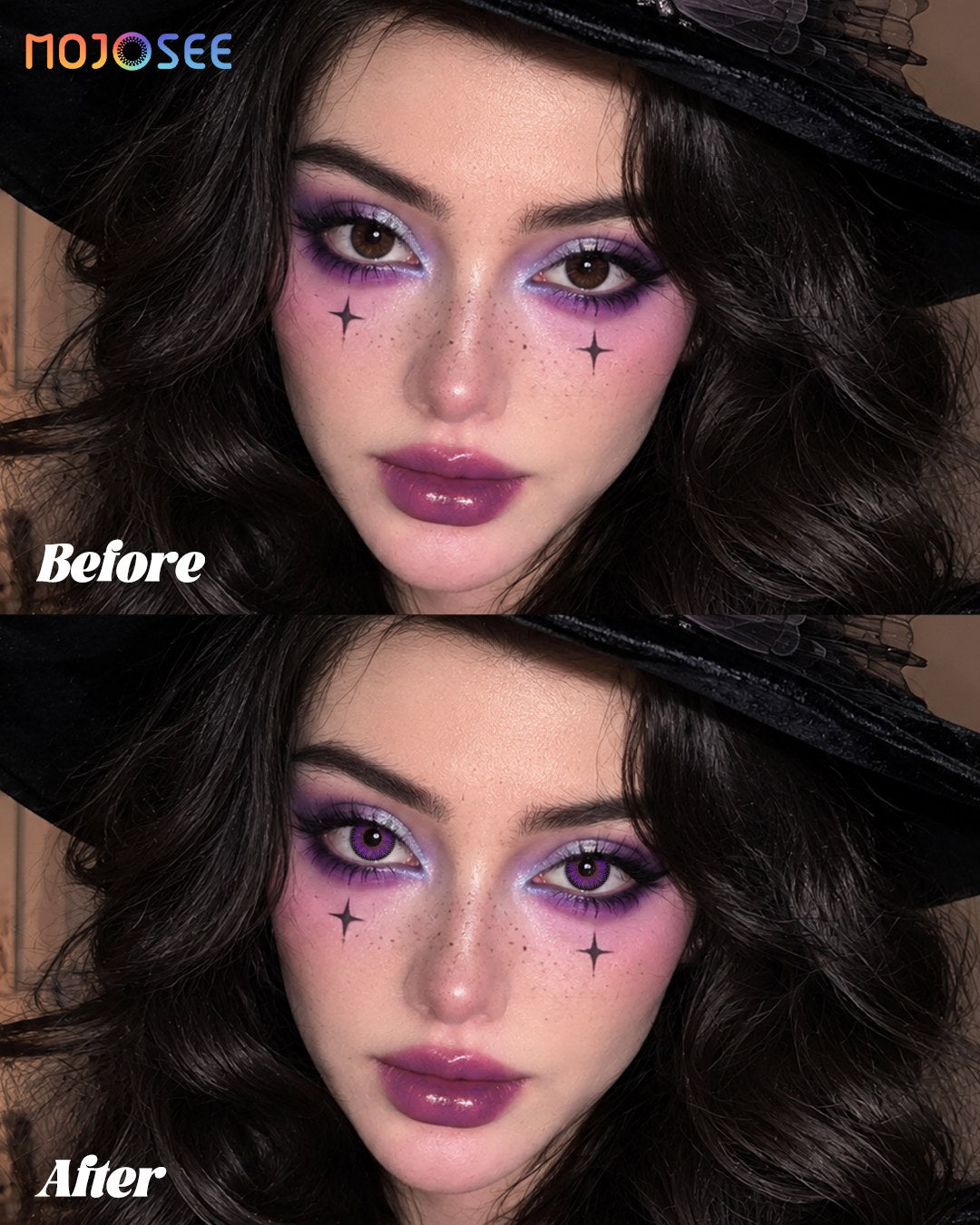 Vivid Purple Circle Contact Lenses - Dark Rim, Vika Tricolor — look 3