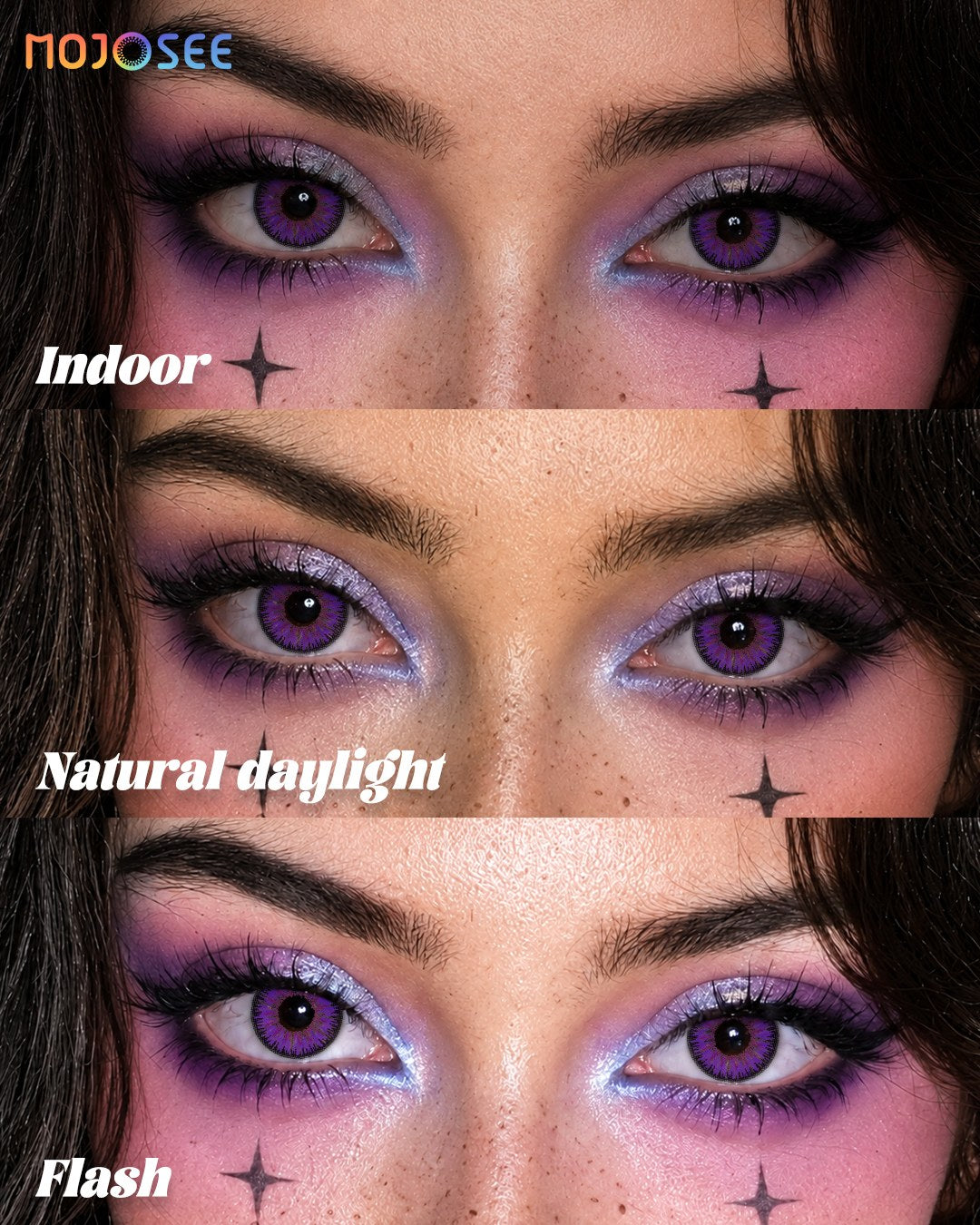 Vivid Purple Circle Contact Lenses - Dark Rim, Vika Tricolor — look 5