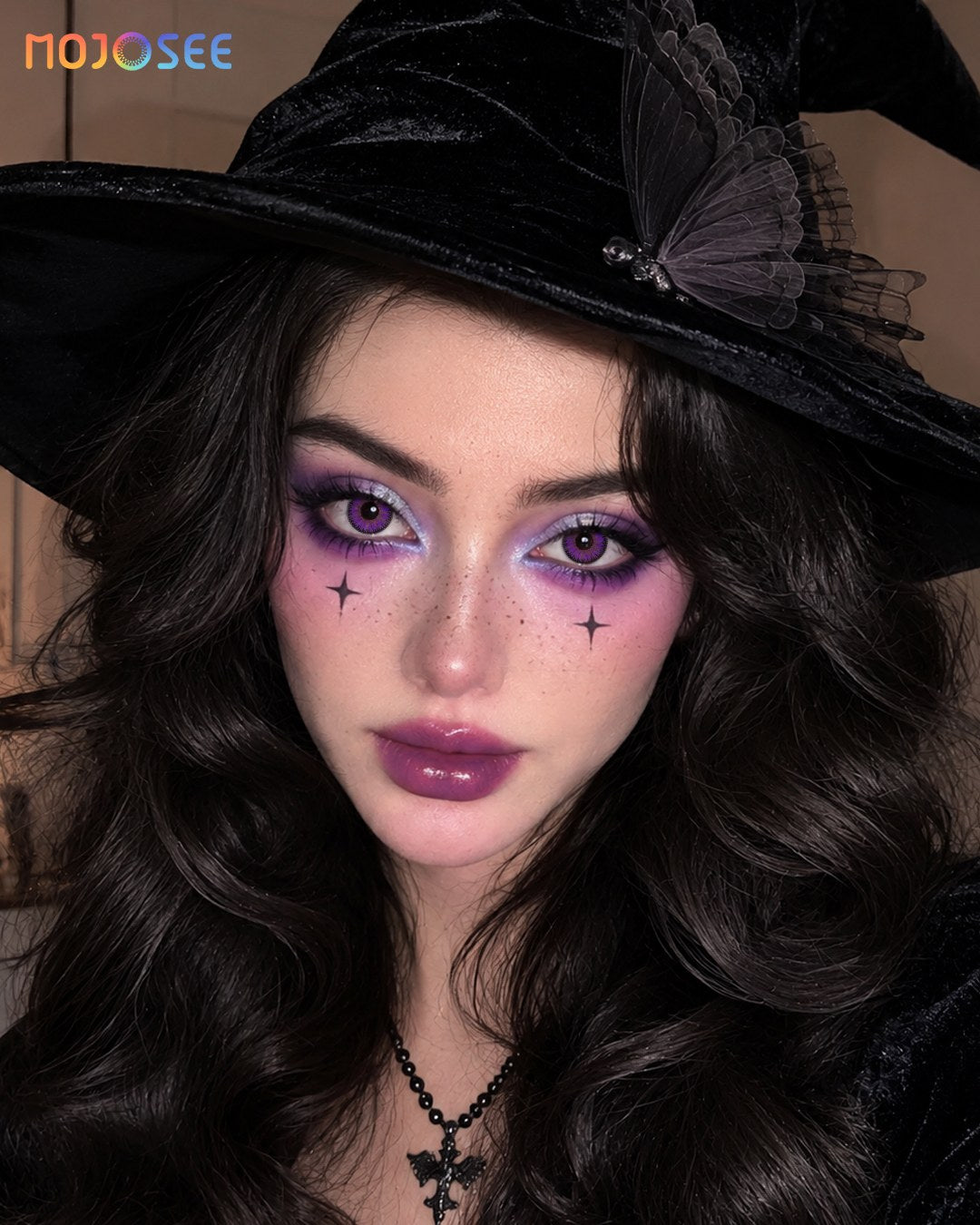 Vivid Purple Circle Contact Lenses - Dark Rim, Vika Tricolor — look 6
