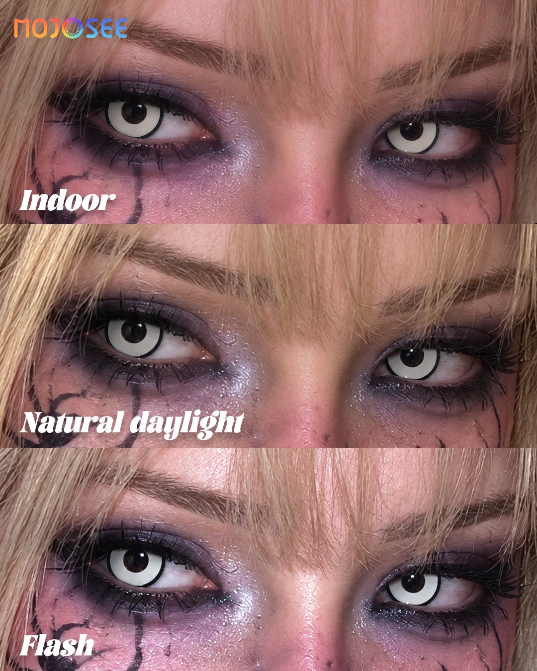 Circle Block White Manson Colored Contact Lenses – White Black Rim Ring Eye — look 3