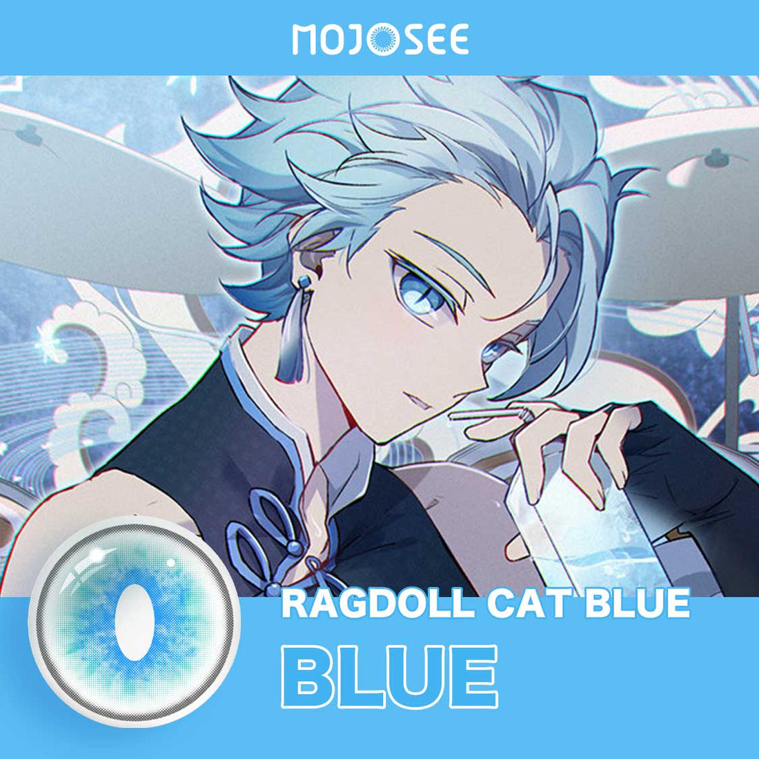 Genshin Ragdoll Cat Eyes Blue Colored Contact Lenses – Slit Pupil Cosplay Lenses | Mojosee