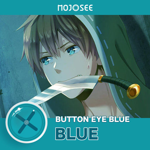 Blue Button Eye stitched X-pupil costume contact lens with men’s styling – 14.5 mm