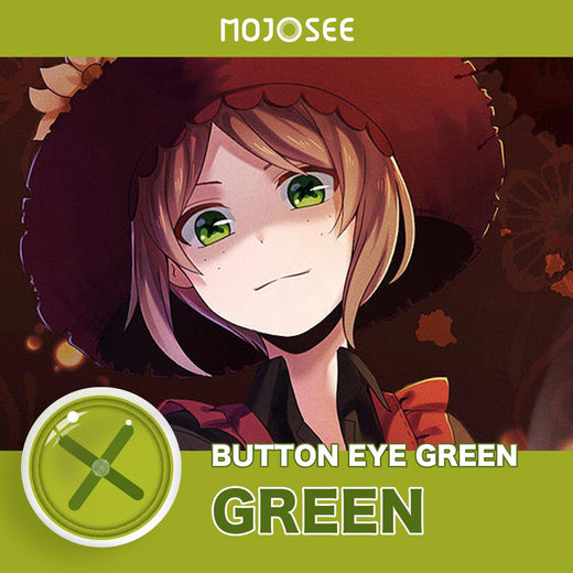 Green Button Eye stitched X-pupil costume contact lens with men’s styling – 14.5 mm