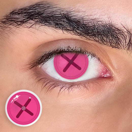 Pink Azalea Button Eye stitched X-pupil contact lens with men’s styling – 14.5 mm